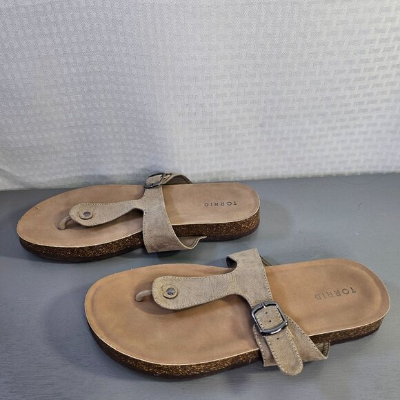 Torrid Womens adjustable Buckle Suede Sandals Size 11.5 Tan Slip-On Like New - Picture 6 of 9